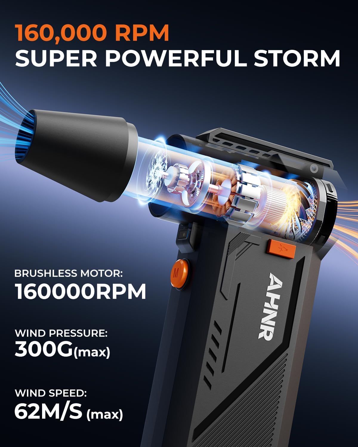 Compressed Air Duster, 160,000RPM Electric Air Duster Blower for PC | 3-Gear Adjustable Mini Air Duster Rechargeable with Brushless Motor, Dust Blower for Computer, Keyboard, Home, Outdoor & Car