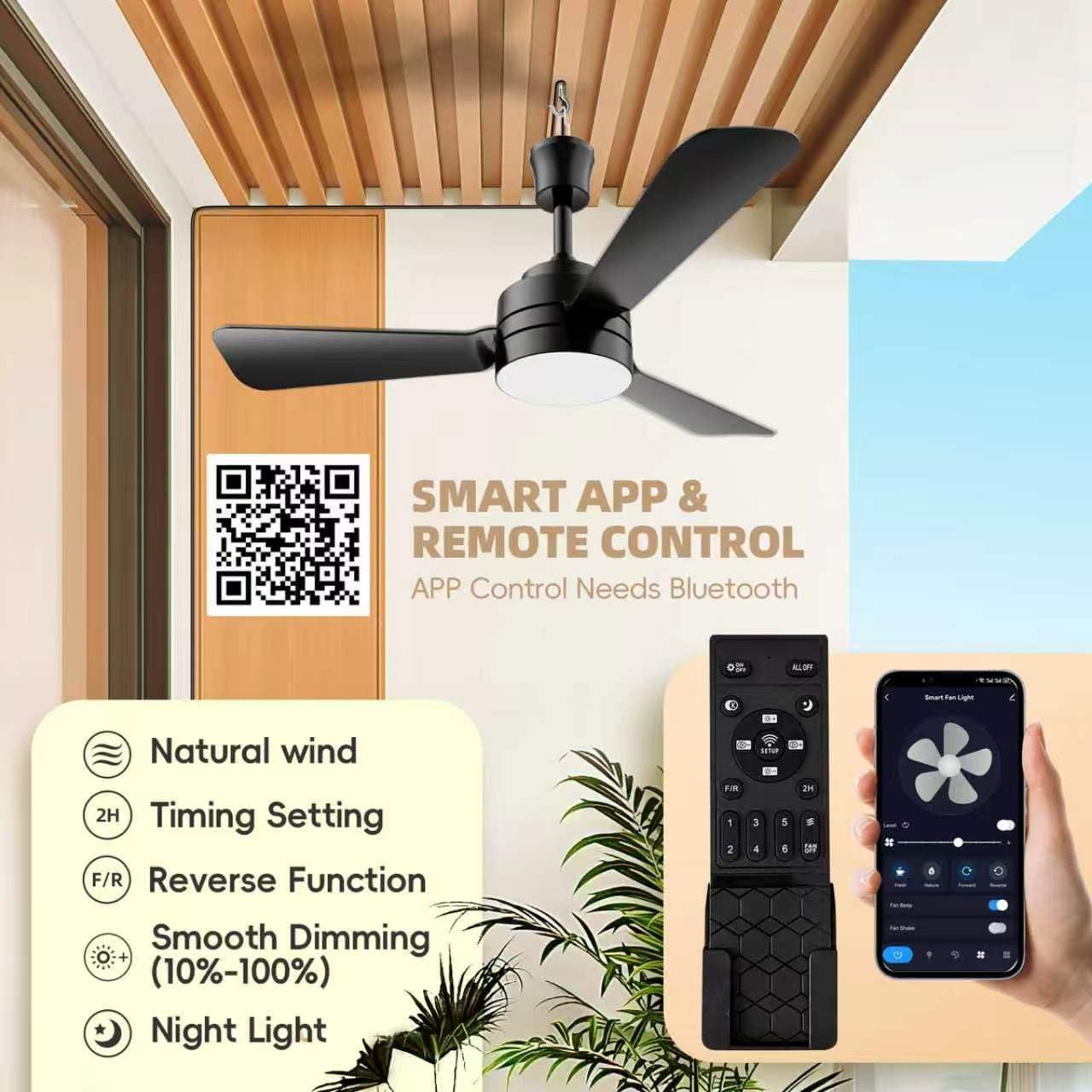 PBLALA 28" Gazebo Fan with Light,Plug in Ceiling Fan Light,Outdoor Ceiling Fan with Light,Hanging Fan with Hook,35W 3000-6500k,Remote/APP Control,Portable Fan Light for Patios,Porch