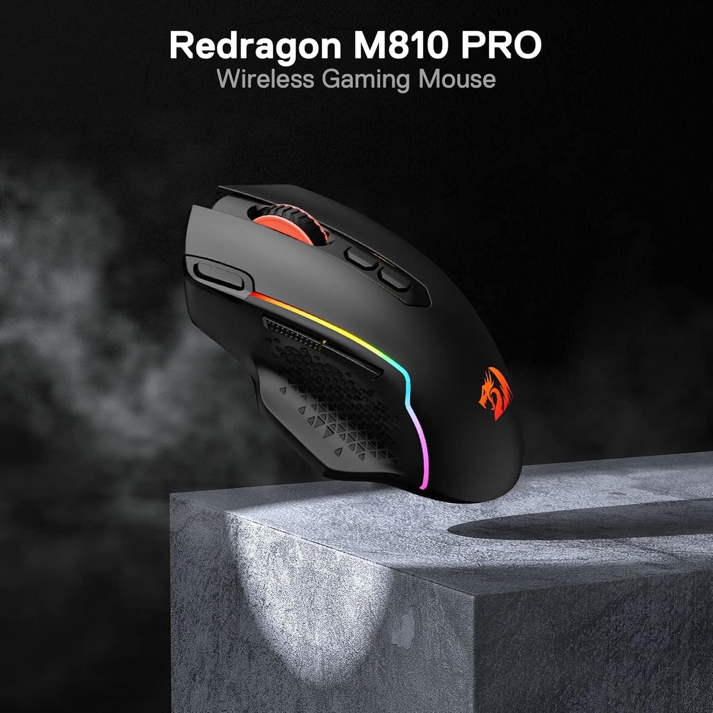 Redragon M810 PRO Wireless RGB Gaming Mouse 10000 DPI Remapping Keys | Cable-Free 0 Delay, Rapid-Fire Macro Keybinds, Vibing Backlight, Ergonomic Grip Body Comfort