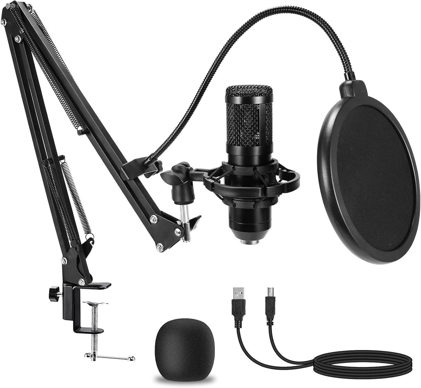 AMOOX Condenser Microphone,Professional USB Microphone Plug & Play PC Computer Microphone Condenser Cardioid Mic Kit with Adjustable Boom Arm Stand Shock Mount,for Podcast,Streaming,YouTube，Tiktok