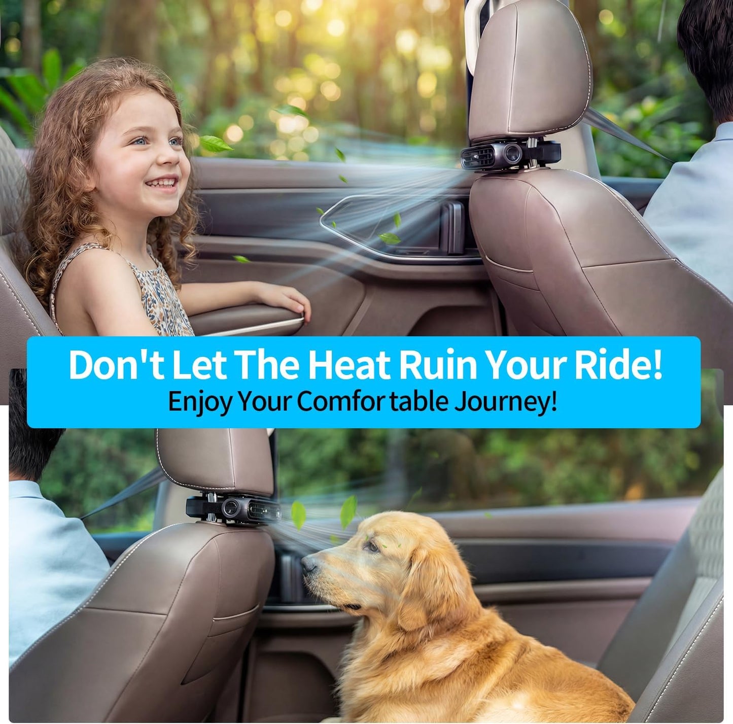 Car Seat Fan for Driver & Backseat - 2026 Upgraded Mini Portable USB Back Cooling Fan Kids Baby Quiet headrest Neck Fan Accessories with 3 Adjustable Wind Speeds for Almost Vehicle Jeep Van RV Truck