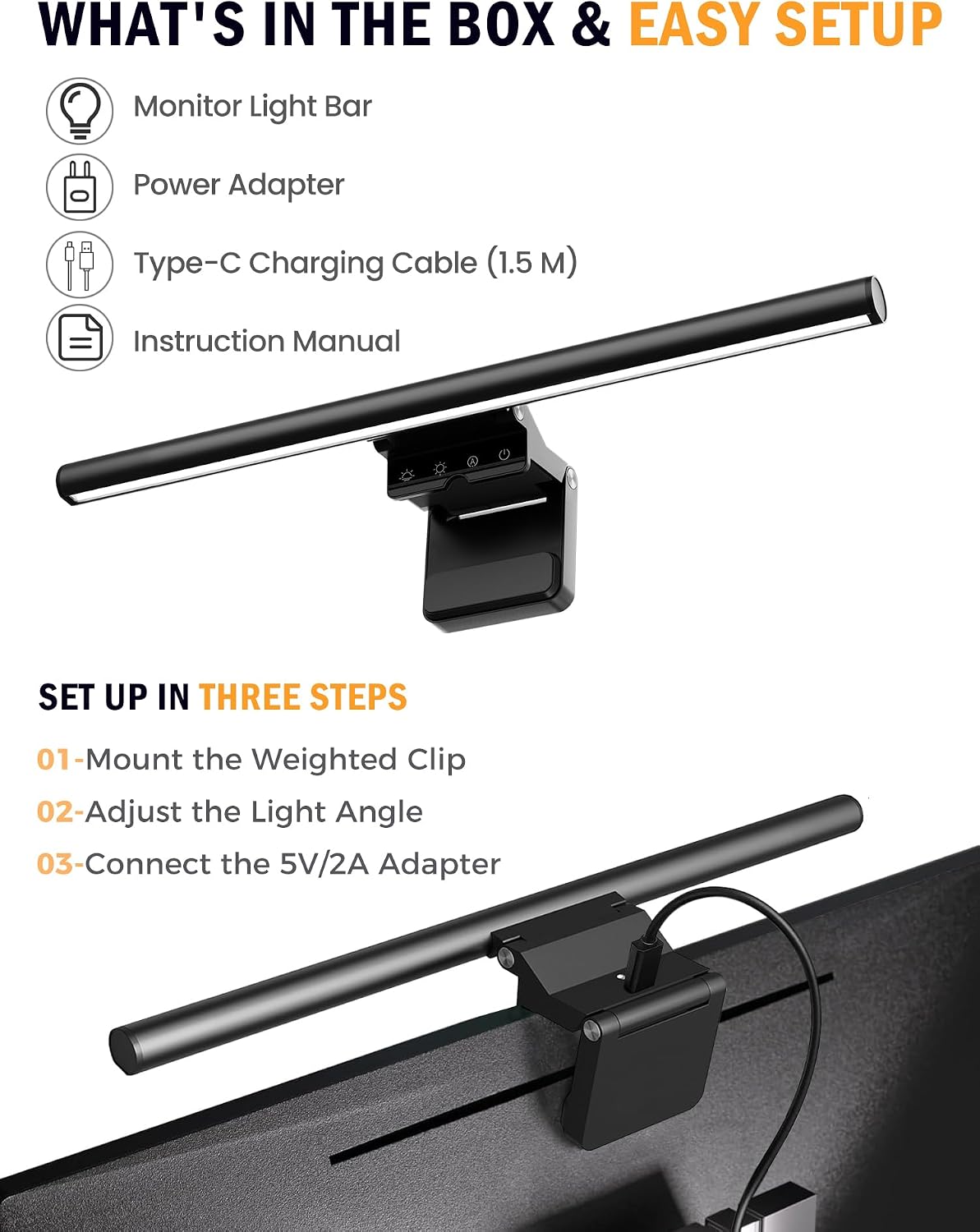 15.8" Monitor Light Bar, No-Glare Asymmetric Desk Screen Lamp