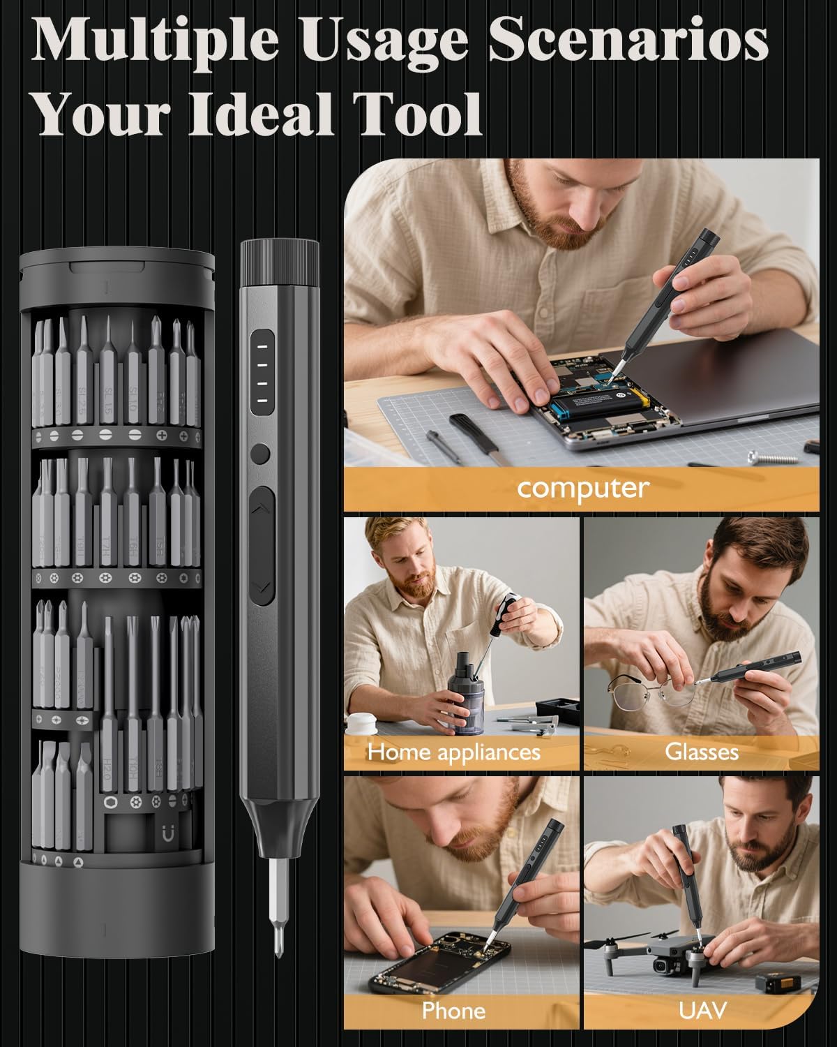 LCORE 67 in 1 Cordless Electric Precision Screwdriver Set, 62 Industrial S2 Steel Bits, 4 Adjustable Torque (0.05-0.35 NM), Magnetic Case, LED Lights for Electronics Phone Laptop Camera
