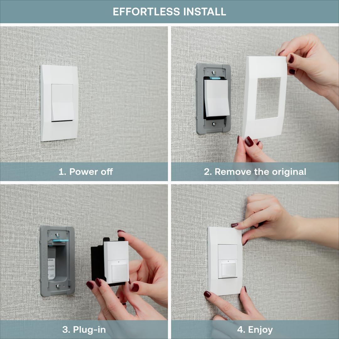 Simple Motion Sensor Switch by Deako, Automatic Timer, Occupancy and Vacancy Modes, Auto On and Off, Single Pole, Neutral Wire Required, White