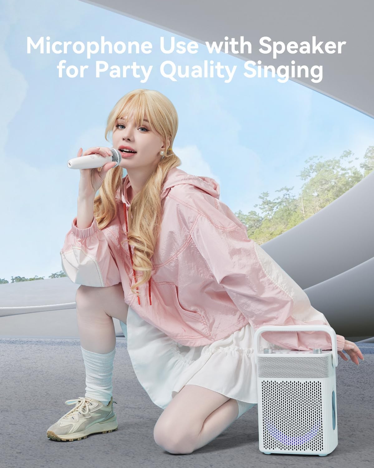 Singing Microphone with Earphone, Ideal for Vocal Recording, Podcasting, Live Streaming, Gaming, Compatible with Smule & Starmaker & Stingray, USB-C Dongle & Lightning Adapter, White
