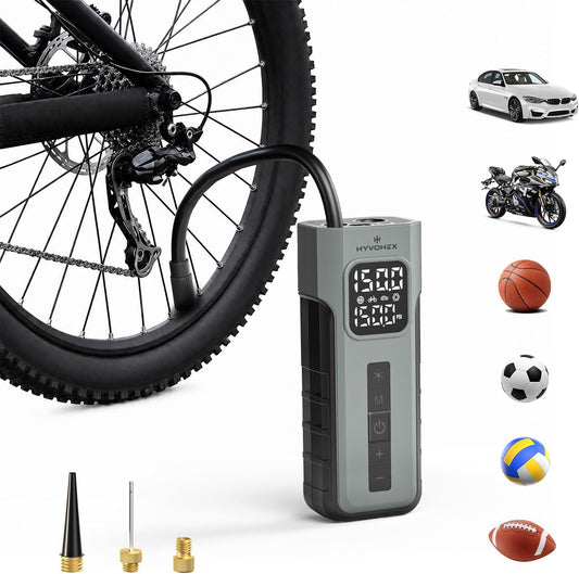 HYVOHEX 150 PS Portable Bike Pump for Tire Inflator Electric Air Compressor | 1 Min Fast Inflation with Digital Pressure Gauge & LED Light, Fit for Car, Motorcycle, Bicycle Tires and Sports Balls