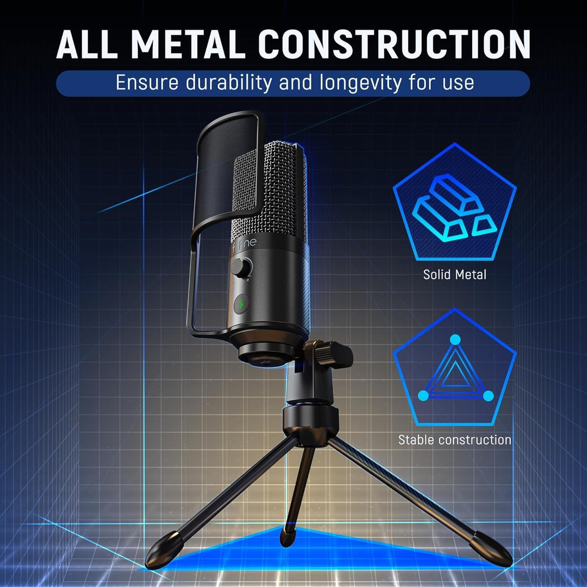FIFINE K669PRO1 USB Podcast Microphone for Vocal Recording Video | PC Condenser Mic for Streaming, Mute Button, Gain Knob, Sturdy Tripod Stand, Gaming, Meeting, Windows/Mac OS