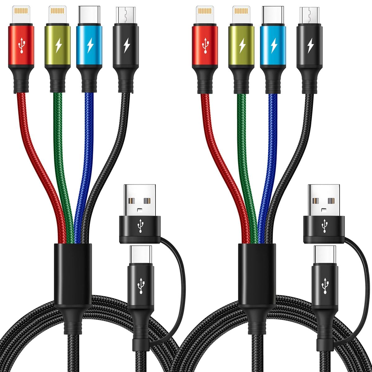6 in 1 Multiple Charging Cable,USB A/C Universal Charger Cable 2 Pack 6Ft | Multi Chargers Cord for All Devices, Lightning/Type C/Micro USB Ports for iPhone 17 16 15 14 13/Galaxy/Tablets/PS,Car,Office