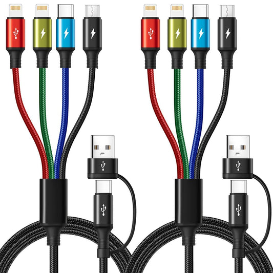 6 in 1 Multiple Charging Cable,USB A/C Universal Charger Cable 2 Pack 6Ft | Multi Chargers Cord for All Devices, Lightning/Type C/Micro USB Ports for iPhone 17 16 15 14 13/Galaxy/Tablets/PS,Car,Office