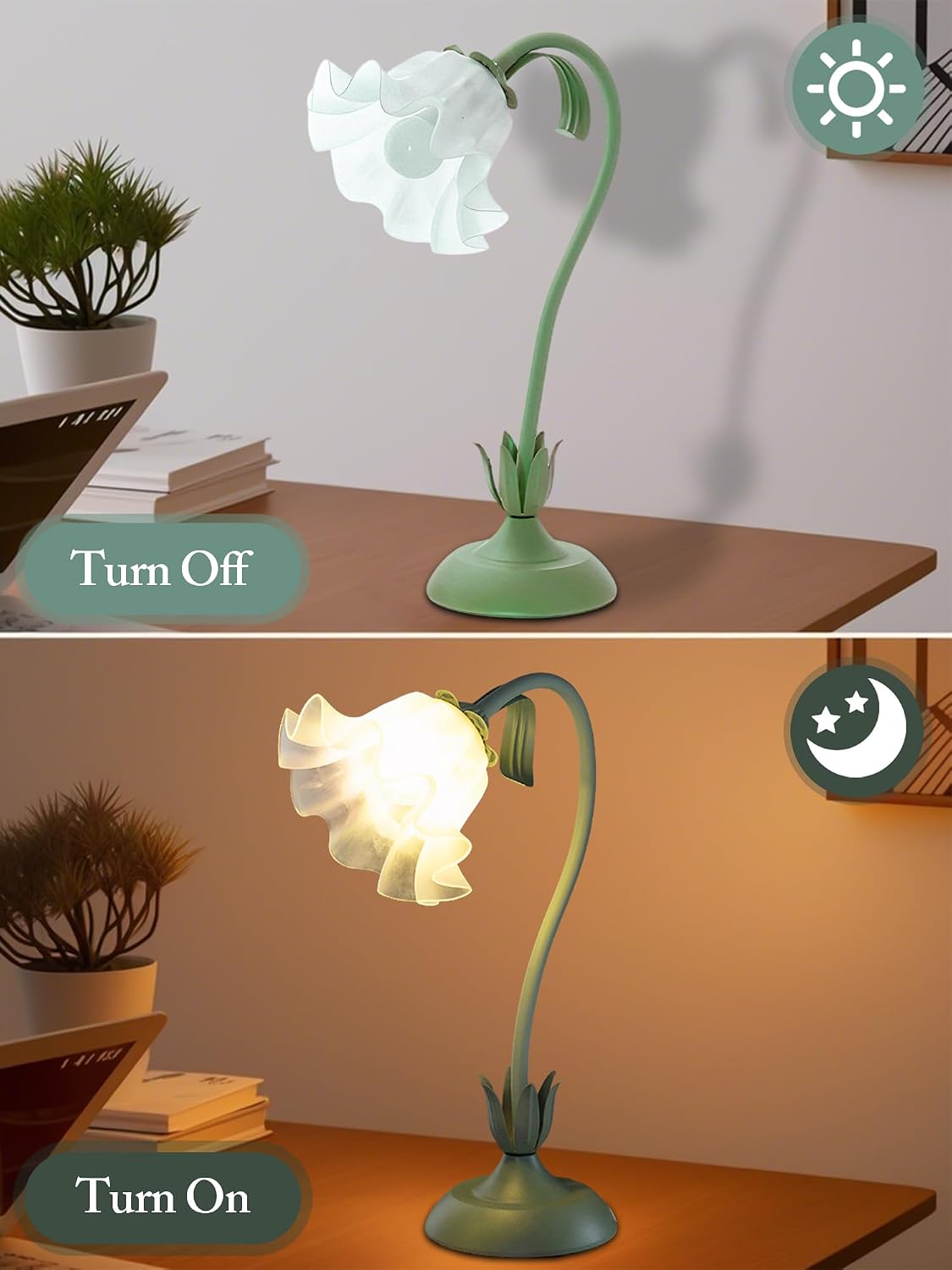 Flower Table Lamp, LED Reading Light Bedside Vintage Night Light (Green) | 3 Colors Modes Kawaii Flower Lamps Decor,Living Room Bedroom Lighting Table Lamps Home Decoration