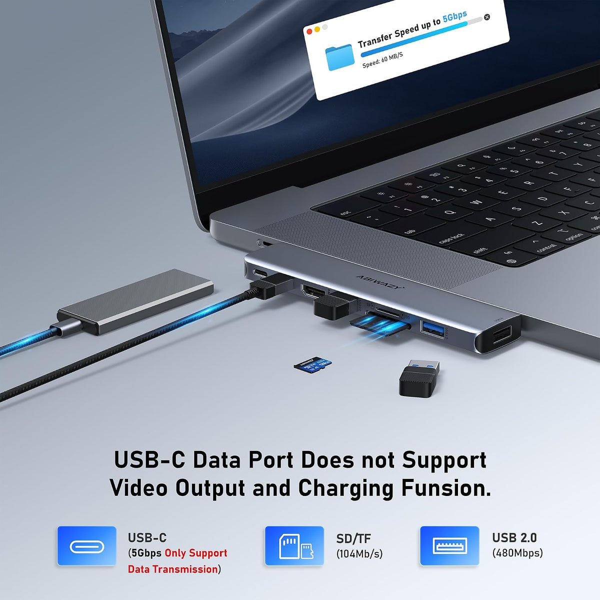USB C Hub Adapter for MacBook Pro/Air, 8-in-2 Mac Adapter Multiport