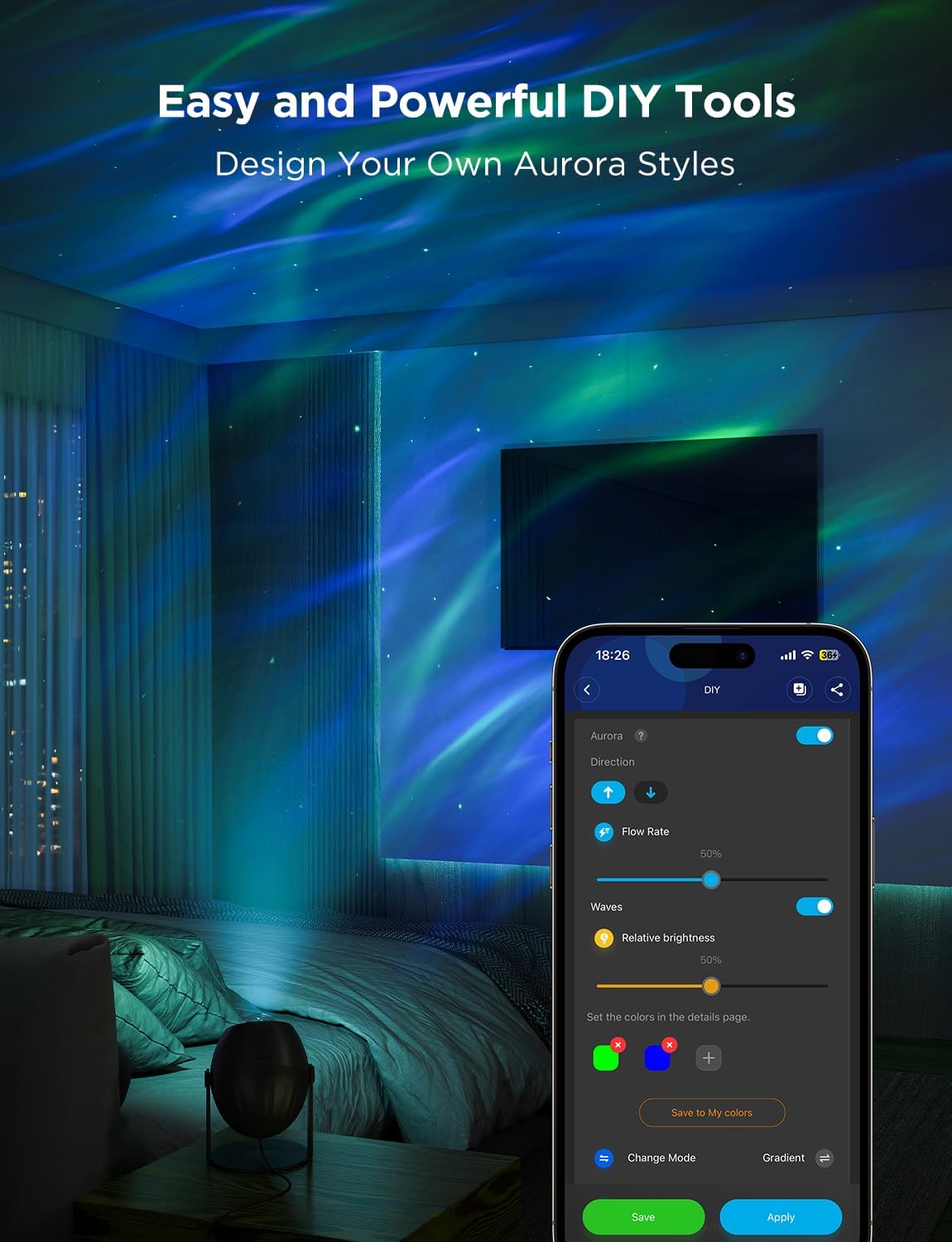 Govee Star Light Projector with 3 Aurora Flowing Effects | Works with Matter and Alexa, 52 Scene Modes, 18 White Noise Options, LED Night Light Projector for Bedroom, Without Plug