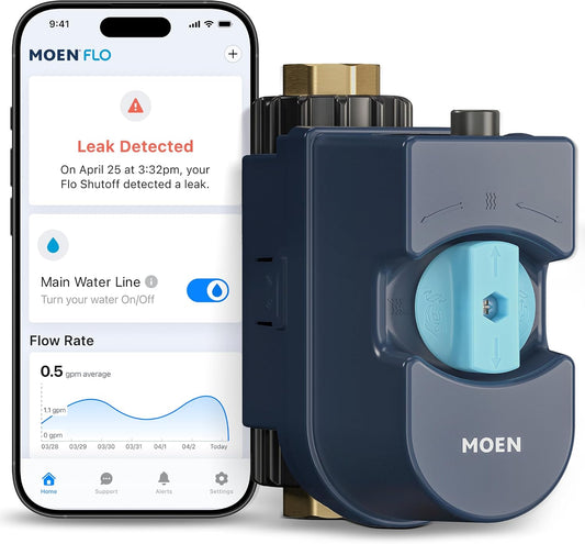 Moen Flo Shutoff, Automatic Water Leak Detector & Shutoff, 3/4" | Automatic Shutoff, Leak Detection, MicroLeak Tests, Monitors Flow, Pressure, Moisture, and Temperature, WiFi App Control