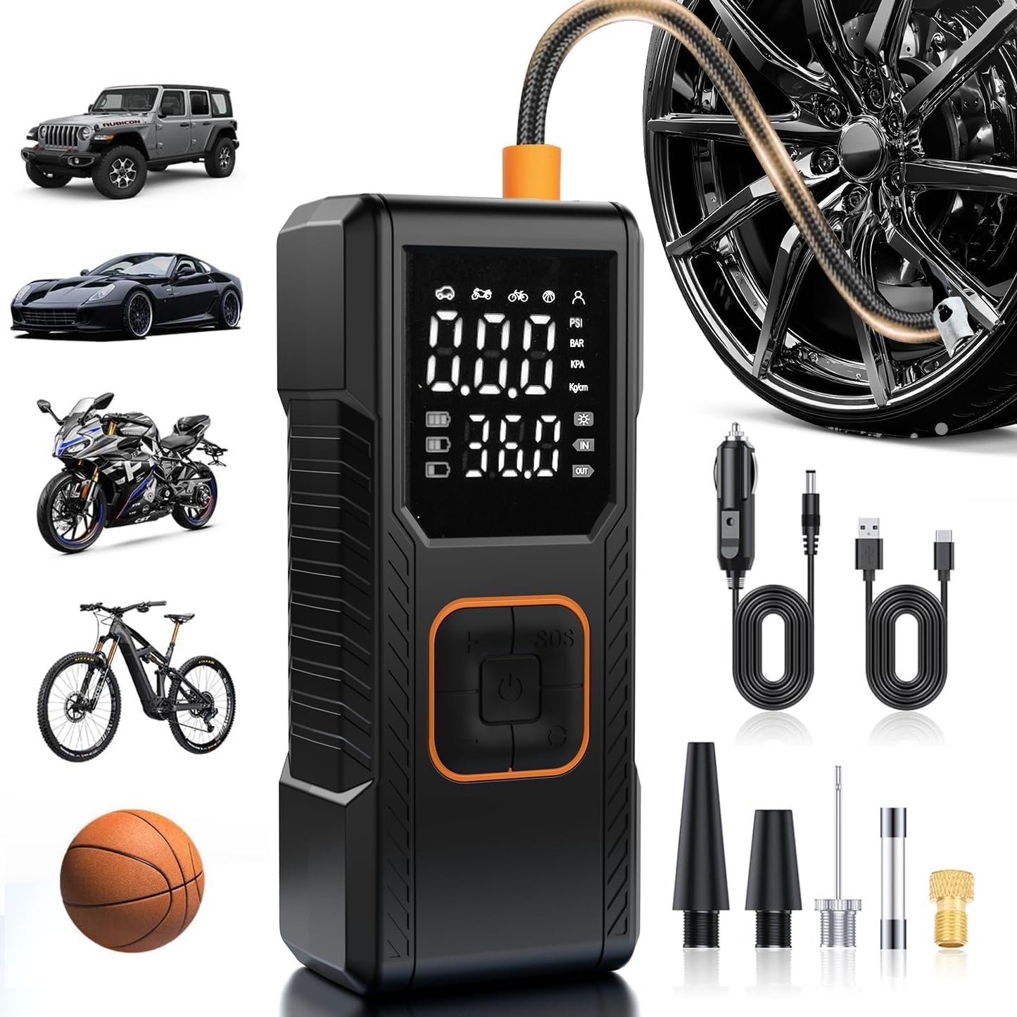 Tire Inflator Portable Air Compressor, 150PSI Cordless/12V DC Air Pump for Car Tires with Pressure Gauge, Auto Shut-Off, Faster Tire Inflator Bike Pump for Car, Motorcycle, Bicycle, Ball