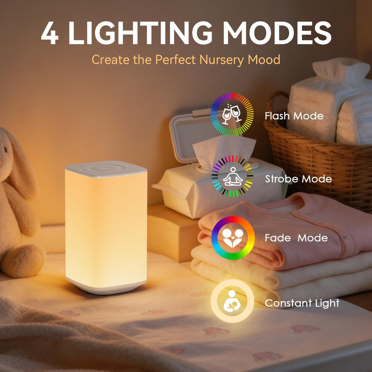 Auxmir Baby Night Light, 4000mAh, Remote, Touch, 256 RGB Colors, White