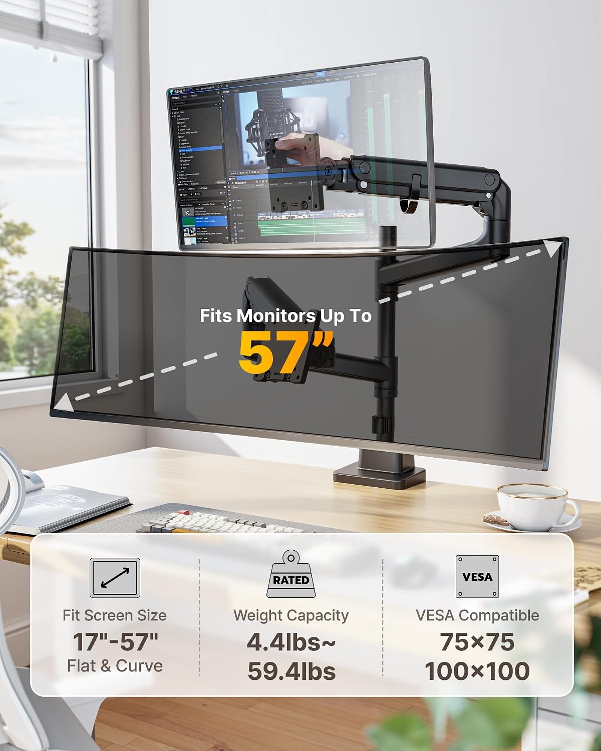 monTEK Dual Monitor Arm, Vertical Stackable 17-57", Heavy Duty，Black