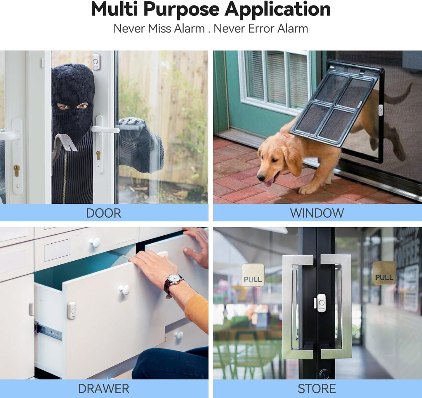 Door Window Alarm for Kids Safety, VOXON Door Alarm for Home Security Personal Security Window Alarms Sensor Burglar Door Alarm for Home, Cars, Sheds, Caravans DIY Kit Pack of 4