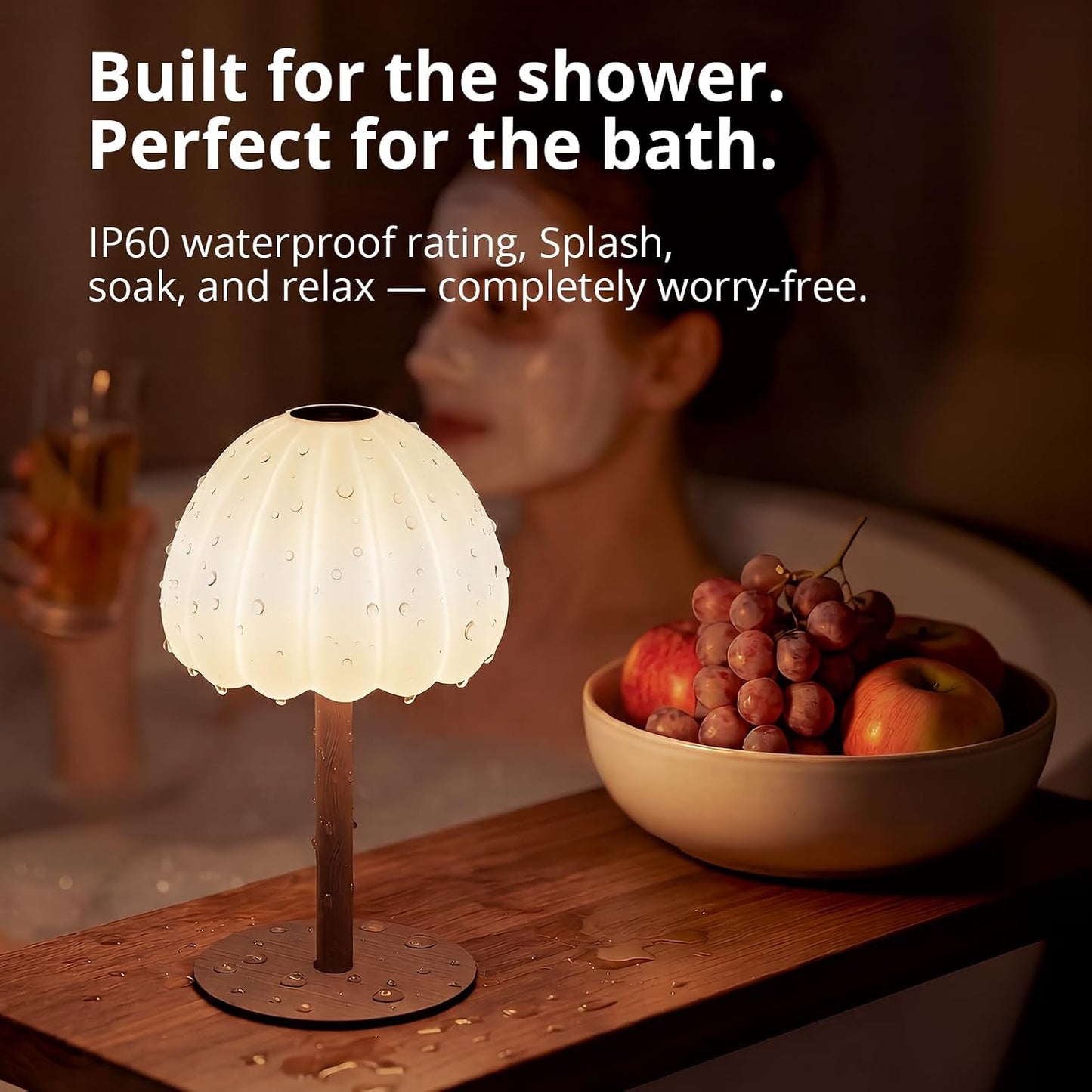 Hifree Rechargeable Waterproof Shower Lamp, IP65 Cordless Touch Dimmable Small Desk Light for Inside Shower, 4500mAh Battery Operated Color Changing Table Lamp for Bathroom, Bedroom, Outdoor