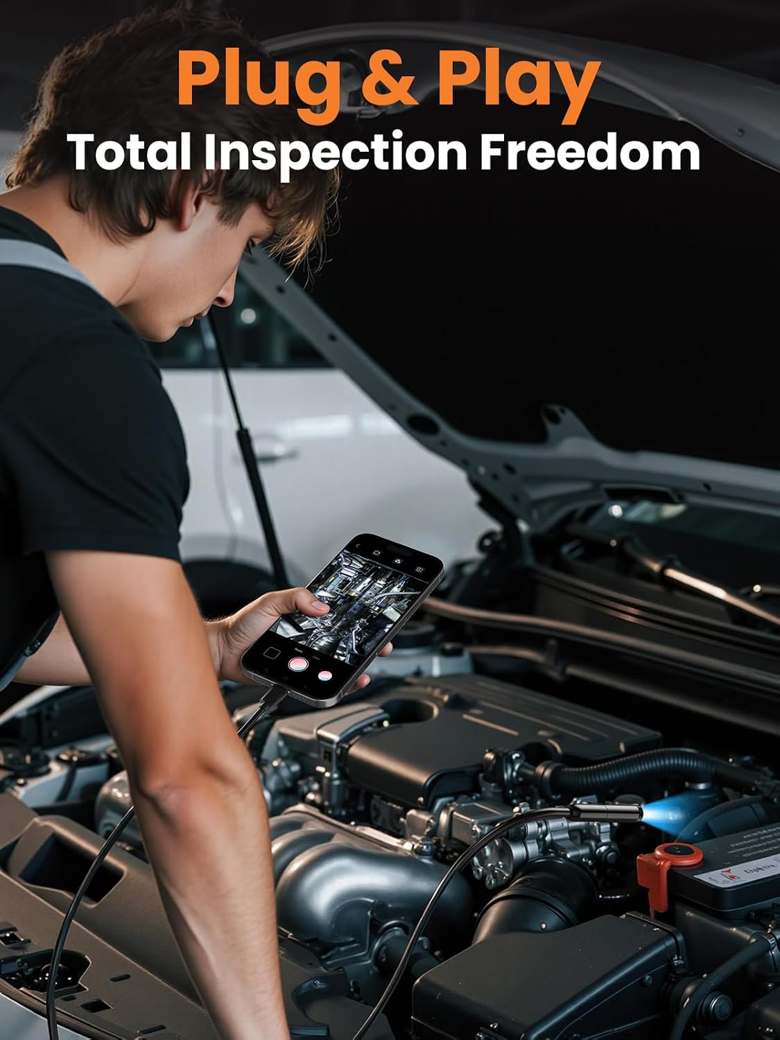 Endoscope Camera with Light, 1920P HD Borescope with 8 LED Lights, 16.5 FT Semi-Rigid Snake Inspection Camera, IP67 Waterproof Drain Pipe Borescope Mens Tool for iOS and Android