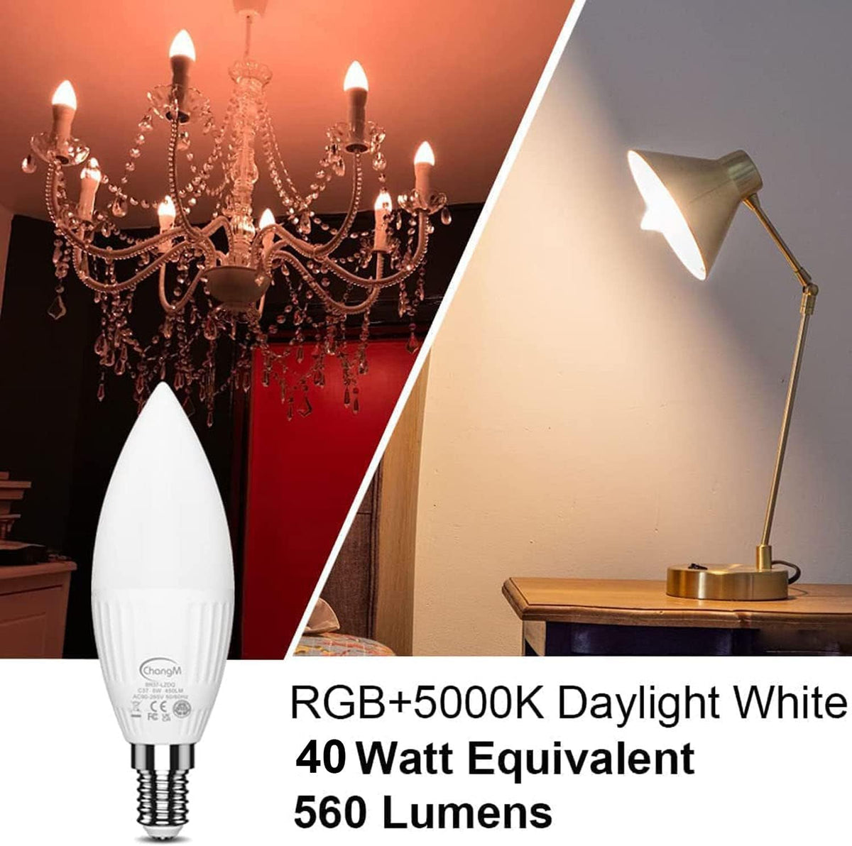 E12 LED Candelabra Light Bulbs 40W Equivalent, B11 Color Changing Candle Bulb with Remote Control,Colored Chandelier Light Bulbs RGB Daylight,5 Watt,AC120V,12 Colors,2 Modes,Timer,Small Screw Base