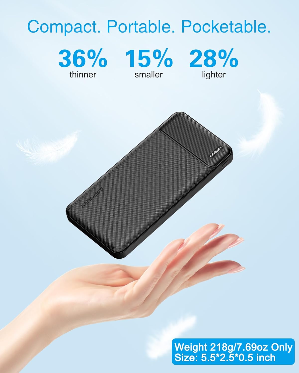 AsperX 2 Pack 10000mAh Portable Charger Dual USB Power Bank Battery Pack | Slim Portable Phone Charger , External Travel Battery Pack for iPhone, Samsung, Google LG and Heated Vest