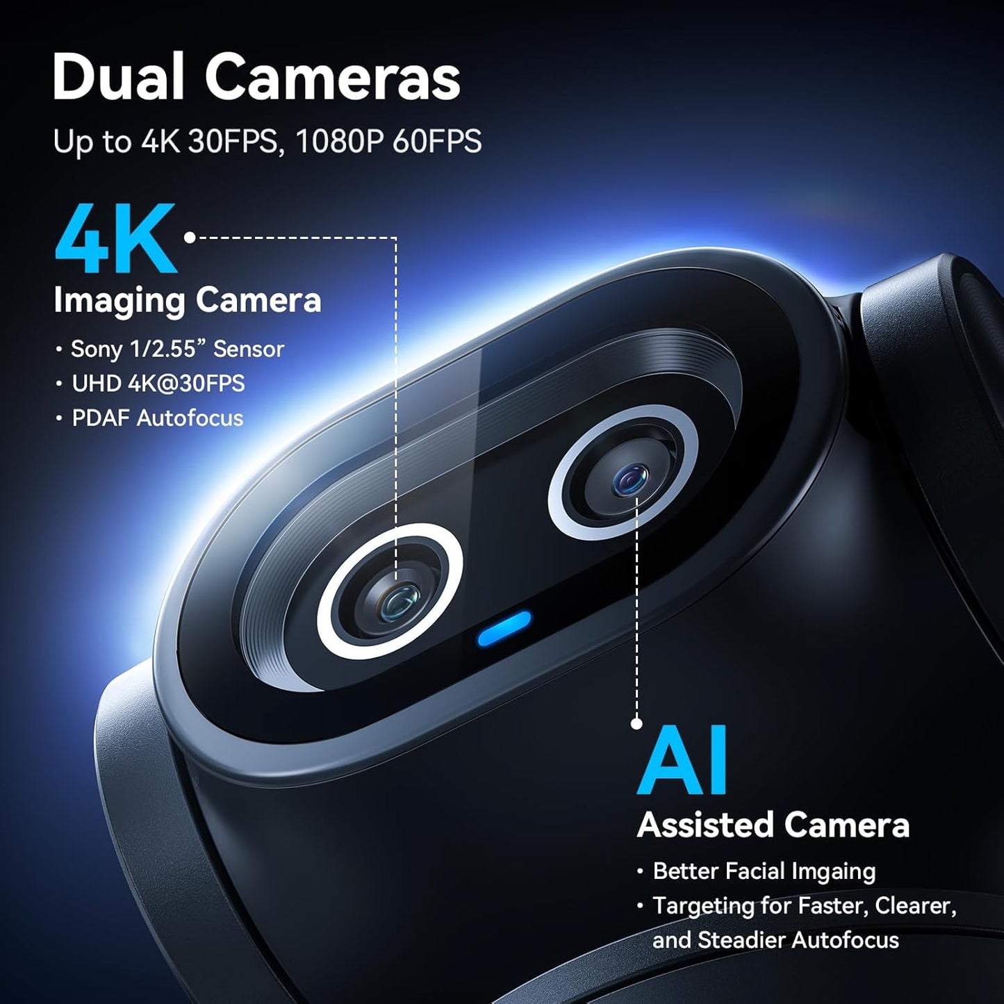 EMEET PIXY Dual-Camera AI-Powered PTZ Camera 4K, AI Tracking | PDAF&AI Autofocus 0.2s, 1/2.55'' Sony Sensor, 3 Mics, Presets, 4K Webcam for Streaming and OBS/Twitch/Switch 2 Compatible