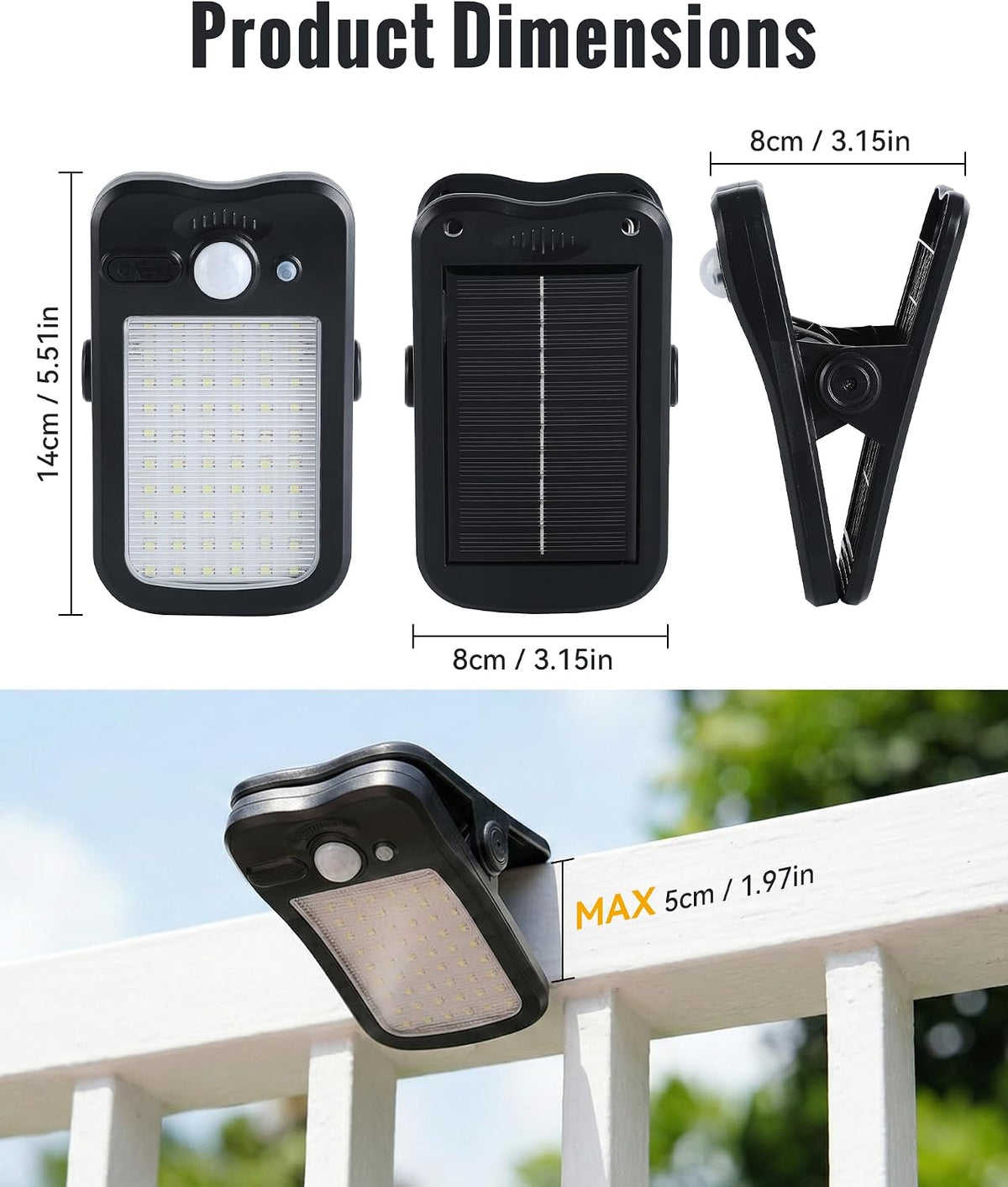 Clip On Solar Lights Outdoor, 60 LEDs Solar Motion Sensor Clamp On Light