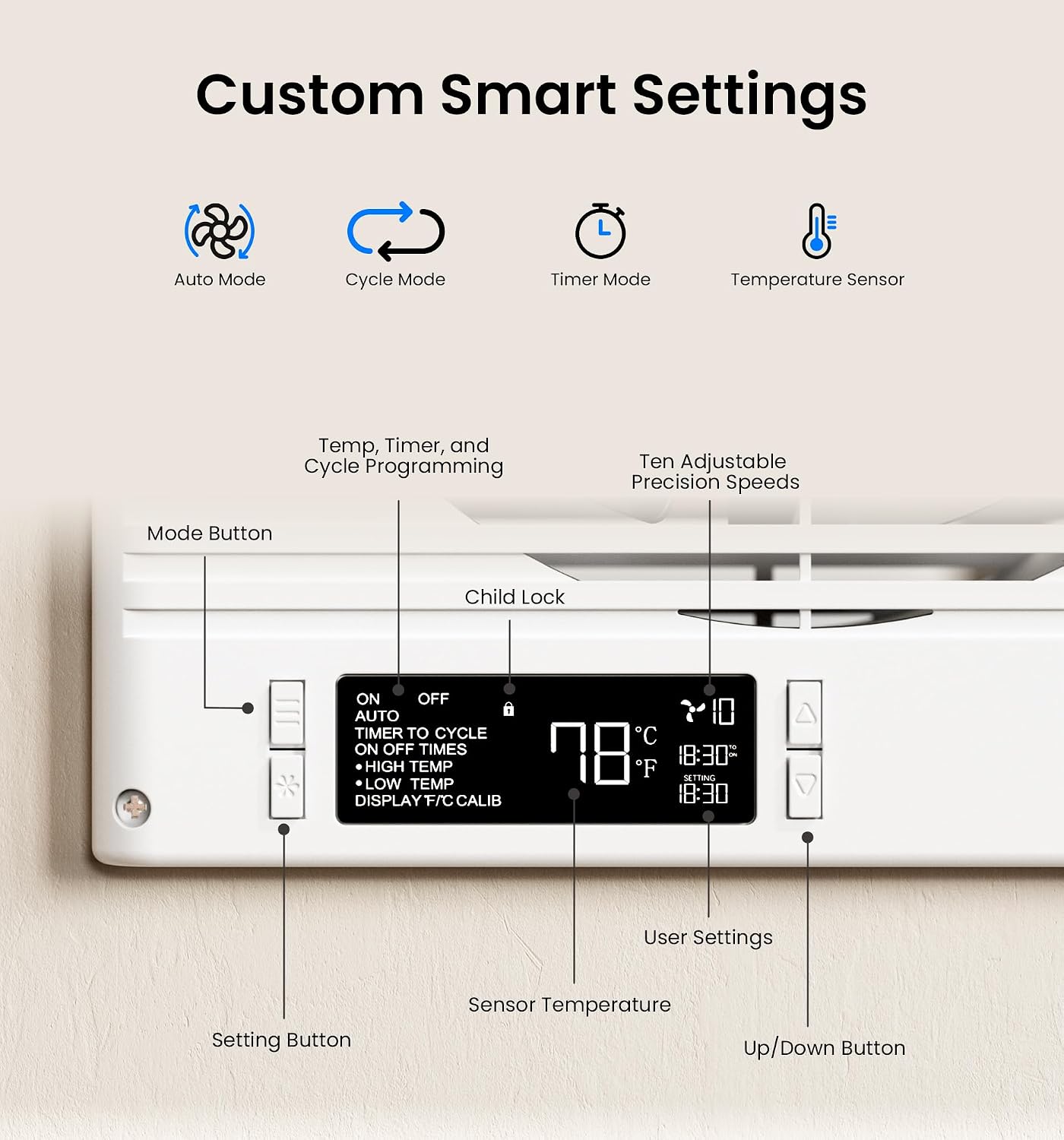 KOVIET 8" Room to Room Ventilation Fan with Remote, Quiet Reversible Through the Wall Air Transfer Fan, 10-Speed Smart Exhaust Vent, Temperature Control, ETL Certified for Bedroom, Kitchen, Laundry