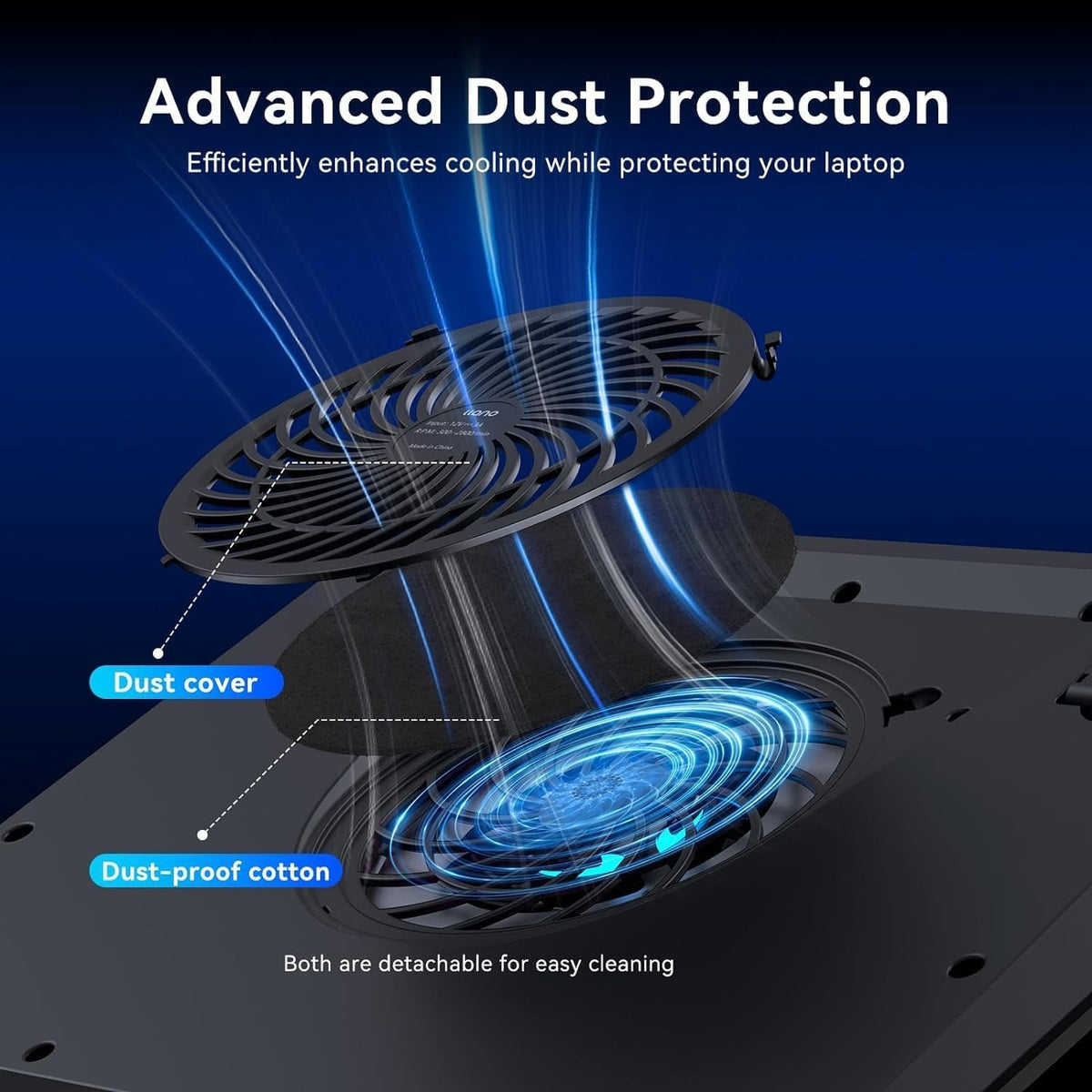 llano Gaming Laptop Cooler, V12 Laptop Cooling Pad Stand | 5.5 inch Fan, Fast Cooling Computer Laptop 15.6-19in, Adjustable Speed, Touch Control, 3-Port USB A, A Mouse Pad Included