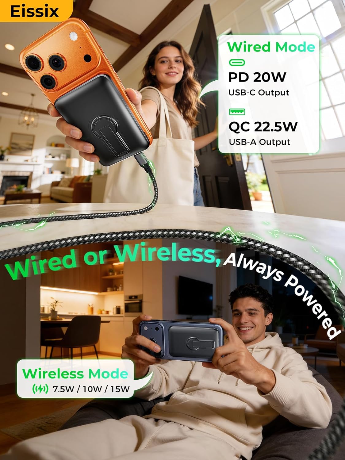 Portable Charger 12000mAh, Foldable Stand, for Magsafe Power Bank | Flight-Safe, 22.5W Fast USB-C & Magnetic Wireless, Power 3 Devices, LED Display, for iPhone 17/16/15/14/13/12, Travel/Cruises