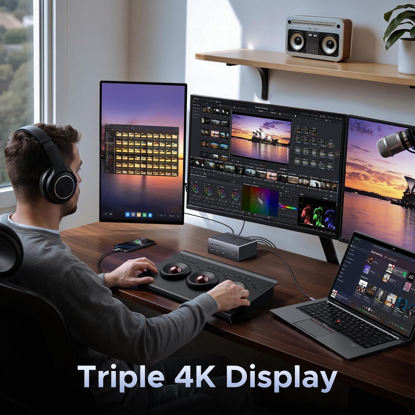 UGREEN USB C Docking Station Triple Monitor, 2xHDMI+DP, Only for Win Host | 14-in-1, Single 8K DP/ 4K HDMI, 100W PD, Gigabit Ethernet, SD/TF 3.0, 3.5mm Audio, 140W Power Adapter, Revodok Pro 314