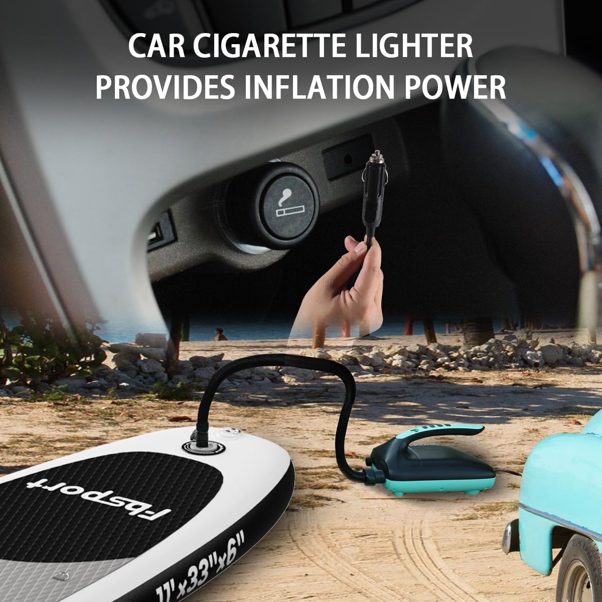 Electric Paddle Board Pump, 20PSI SUP Air Pump with Inflation & Deflation Functions & 12V DC Car Connector, Portable Quick Inflator for Inflatable Paddleboard, Kayaks, Boats and Air Mattresses