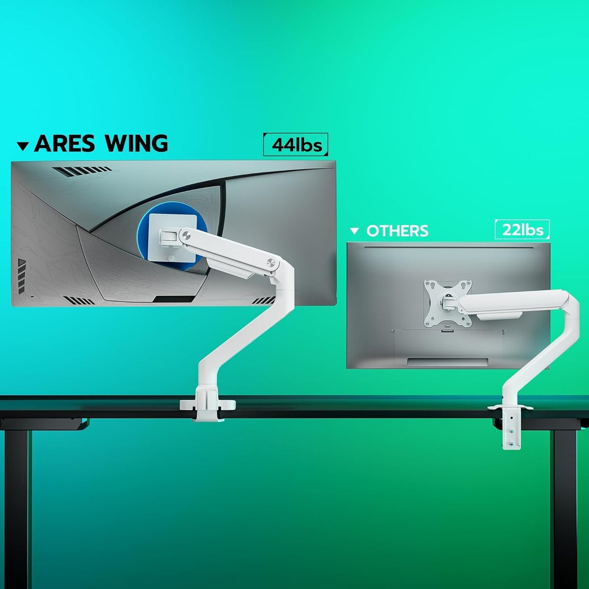 ARES WING Ultrawide Monitor Arm for 17 to 49 Inch and 44 Lbs Screen, White