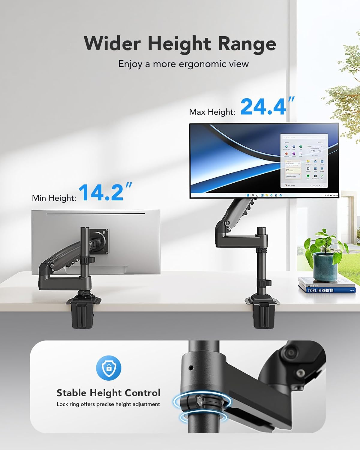 HUANUO Single Monitor Arm, Adjustable Desk Mount for 13-34 inch Screens, Holds 19.8lbs, 22.44 inch Max Height, Full Motion Swivel Gaming Monitor Stand with VESA 75x75mm and 100x100mm Compatibility