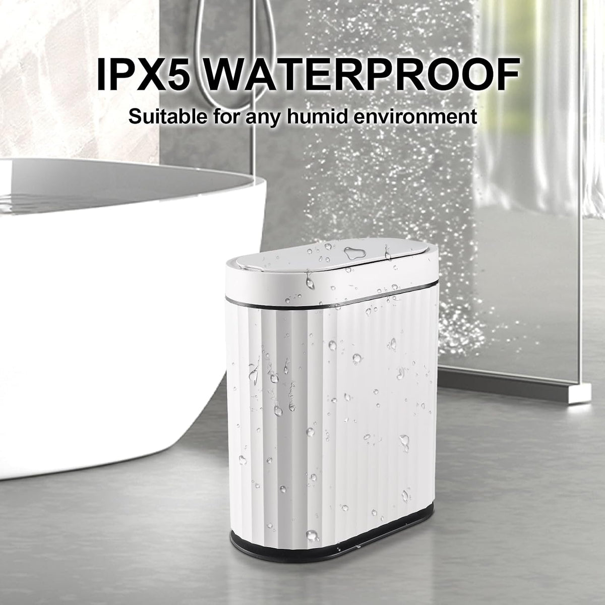 ELPHECO Bathroom Trash Can with Lid, 2 Gallon, Motion Sensor, Black White