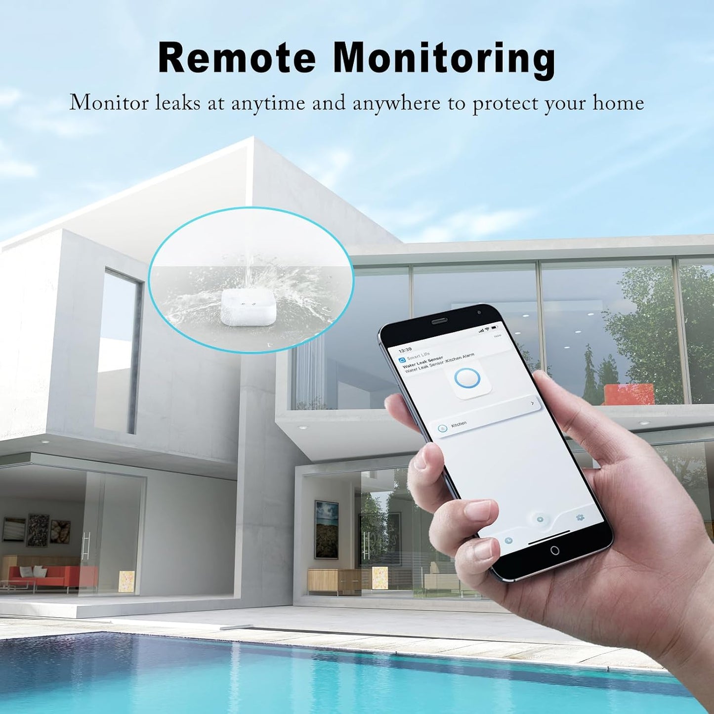 WiFi Water Sensors - 110dB Detector with Real-time APP Notifications | 5Pack Leak Alarm with Remote Control, 2.4G Sensors for Home