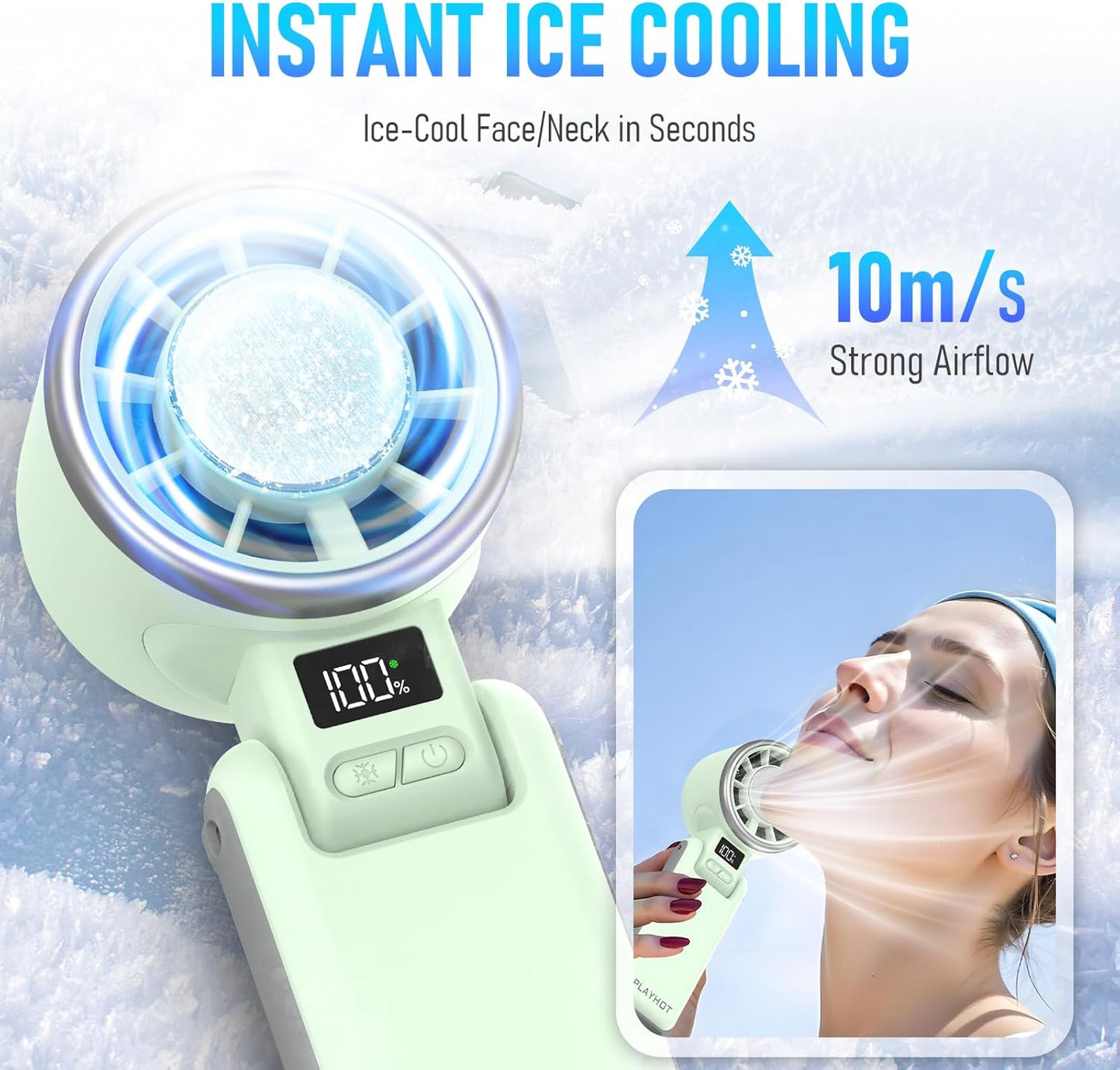 PlayHot Portable Handheld Cooling Fan, Travel Essentials, Gifts for Women | Instant Cooling, 10m/s Airflow, 5-Speed, 10H Max, USB-C Rechargeable, LED Display, 3-in-1 Foldable for Cruise, Beach Vacation