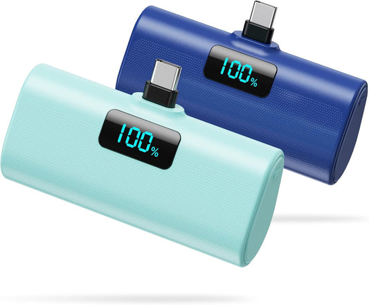 [2-Pack]Portable Charger for iPhone 16/15 Series,5200mAh PD USB C Power Bank Built-in USB-C Connector,Battery Pack Compatible with iPhone 16/16 Plus/16 Pro/16 Pro Max/15 Series,Android (Blue+Green)
