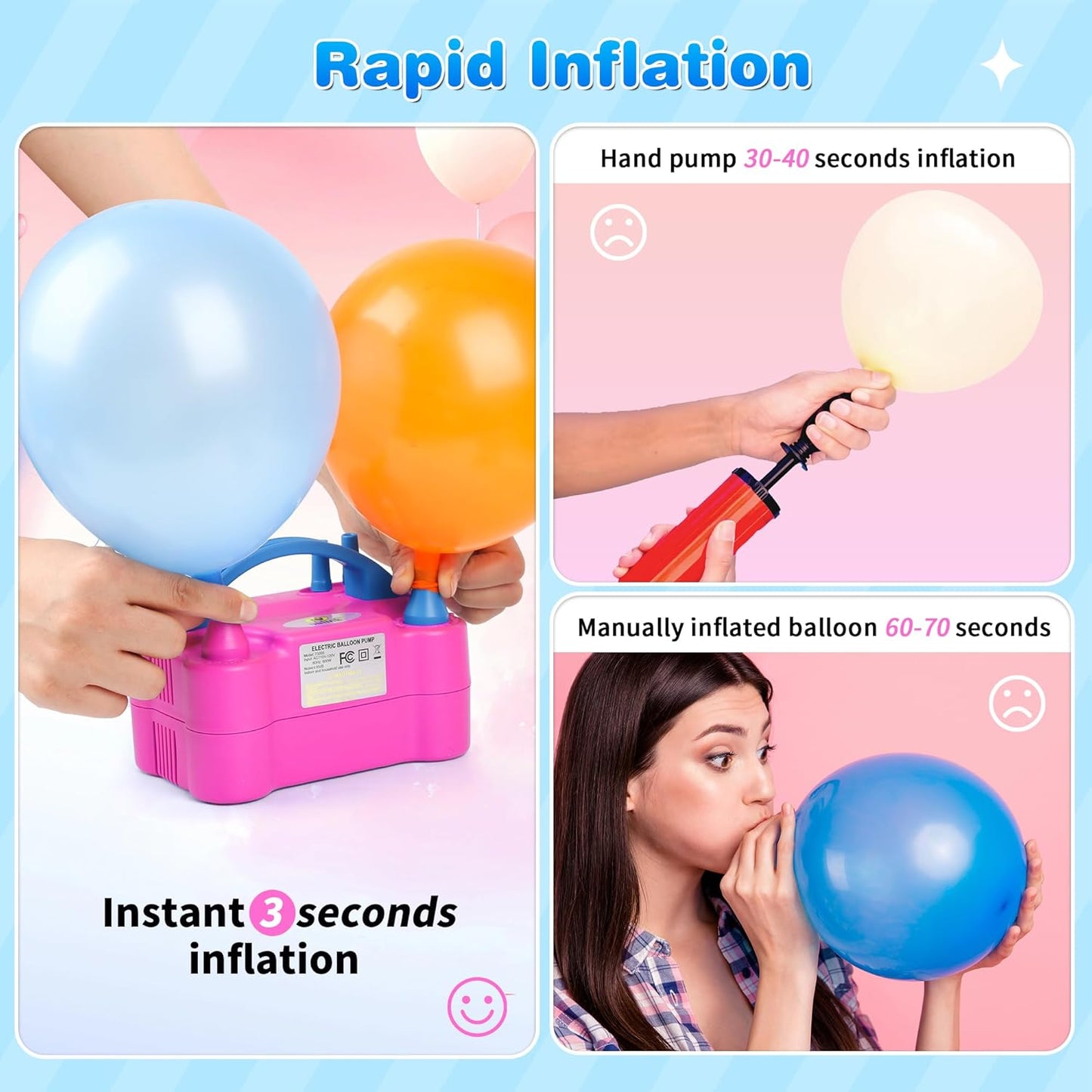 Electric Balloon Pump, Portable Electric Balloon Blower Machine Balloon Air Pump Dual Nozzle 110V 600W Balloon Inflator for Party Decorations