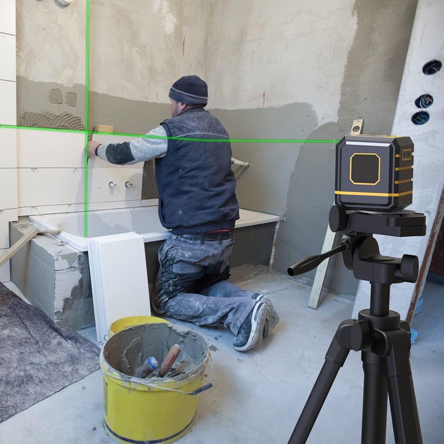 55" Aluminum Tripod for Laser Level, Bubble Level, 1/4" QR Plate, Compact | 18"-55", 1.2lb, 3D Pan Head. Flip Lock, Rubber Feet, Carry Bag, 1/4"-20 Mount Fits Most Laser Measuring Tools, for Indoor Use