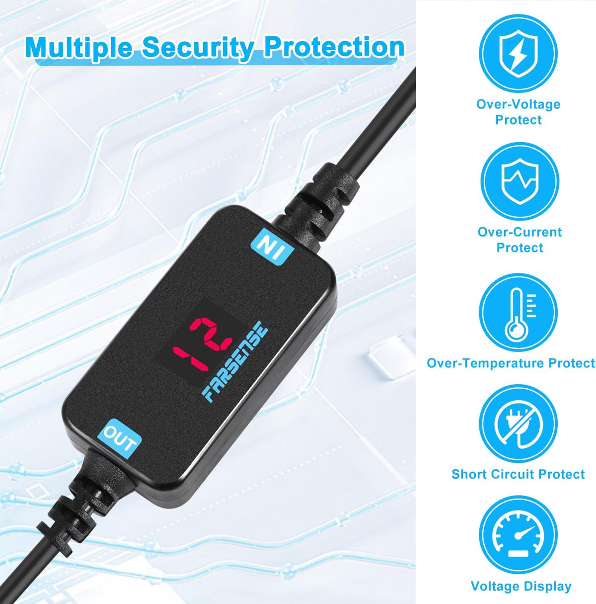 FARSENSE USB A to 12V Cigarette Lighter Adapter(36W)-USB C Male to Cigarette Lighter Female Socket PD Trigger Cable(2FT) with Switching Voltage and Display Voltage,for Dash Cam,GPS,Etc