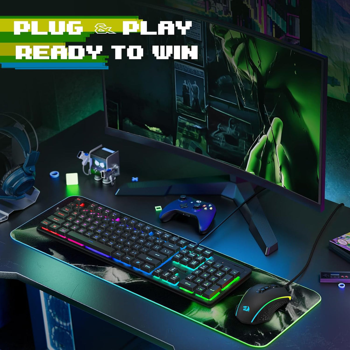 Redragon Updated S107 Gaming Keyboard and Mouse, RGB Gaming Keyboard and 10000 DPI Mouse Combo with 25-Key Anti-Ghosting, 1K Hz Programmable Mice with Software, Plug & Play to PC, Laptop [Upgrade]