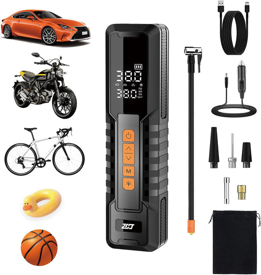 Tire Inflator Portable Air Compressor – Emergency Flat Tire Rescue & Pressure Maintenance Tool, Cordless Pump with 150PSI, LCD Screen, Auto Shut-Off – for Car, Motorcycle, Bicycle, Balls