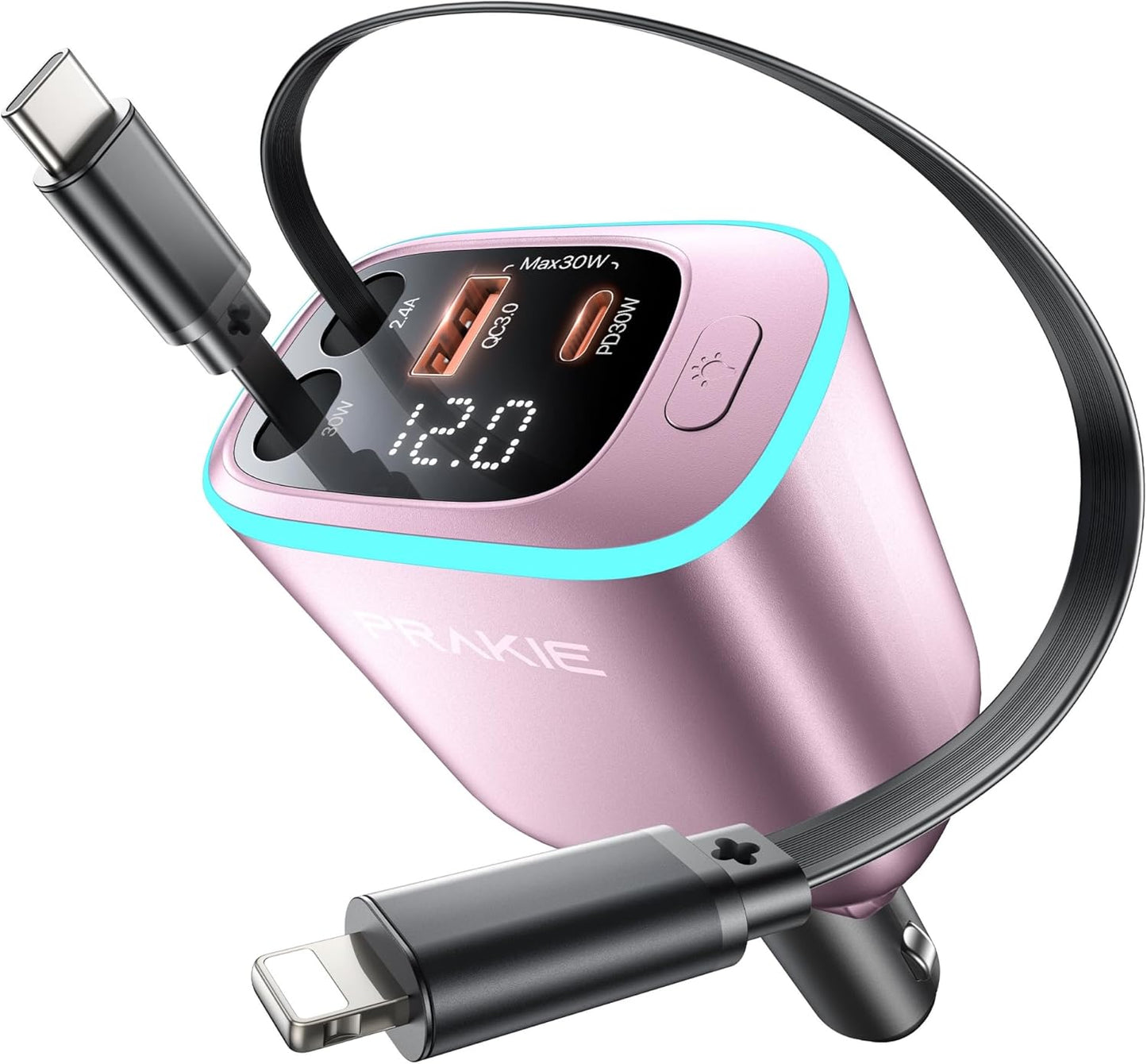 iPhone Car Charger, Retractable Fast USB C Phone Charger, 4 in 1 Cigarette | Lighter Adapter with 2 Cables 25 Inch and 2 USB Ports, Multi Port USB Car Charging for iPhone 17/16/15/14/13/Pro Max