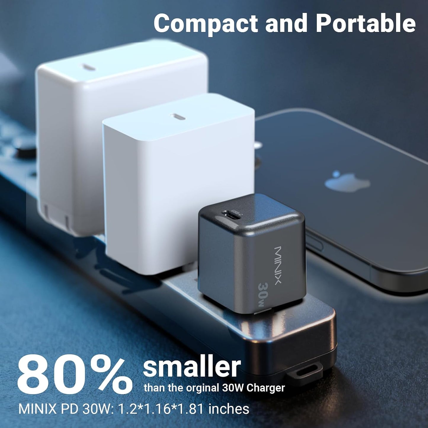 MINIX P30 30W USB C Charger Block 2-Pack, Type C Fast Charging Plug | GaN Fast Charging Block Wall Adapter, Compatible with iPhone 17 16 15 14 Pro Max, iPad Pro, AirPods, Samsung Galaxy S24 S23