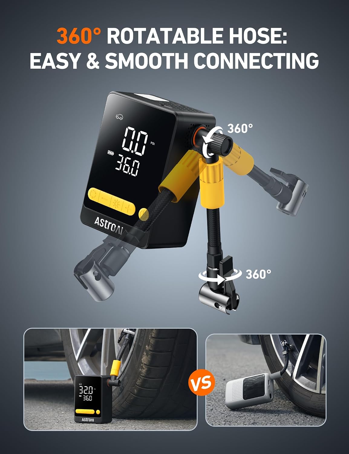 AstroAI Bike Pump, 12s Fast Inflate Electric Bicycle Pump, 150PSI Tire Inflator Portable Air Compressor, Ball Pump with Tire Pressure Gauge & LED Light, L10 Mini Air Pump Suitable for Car Tires, Bikes