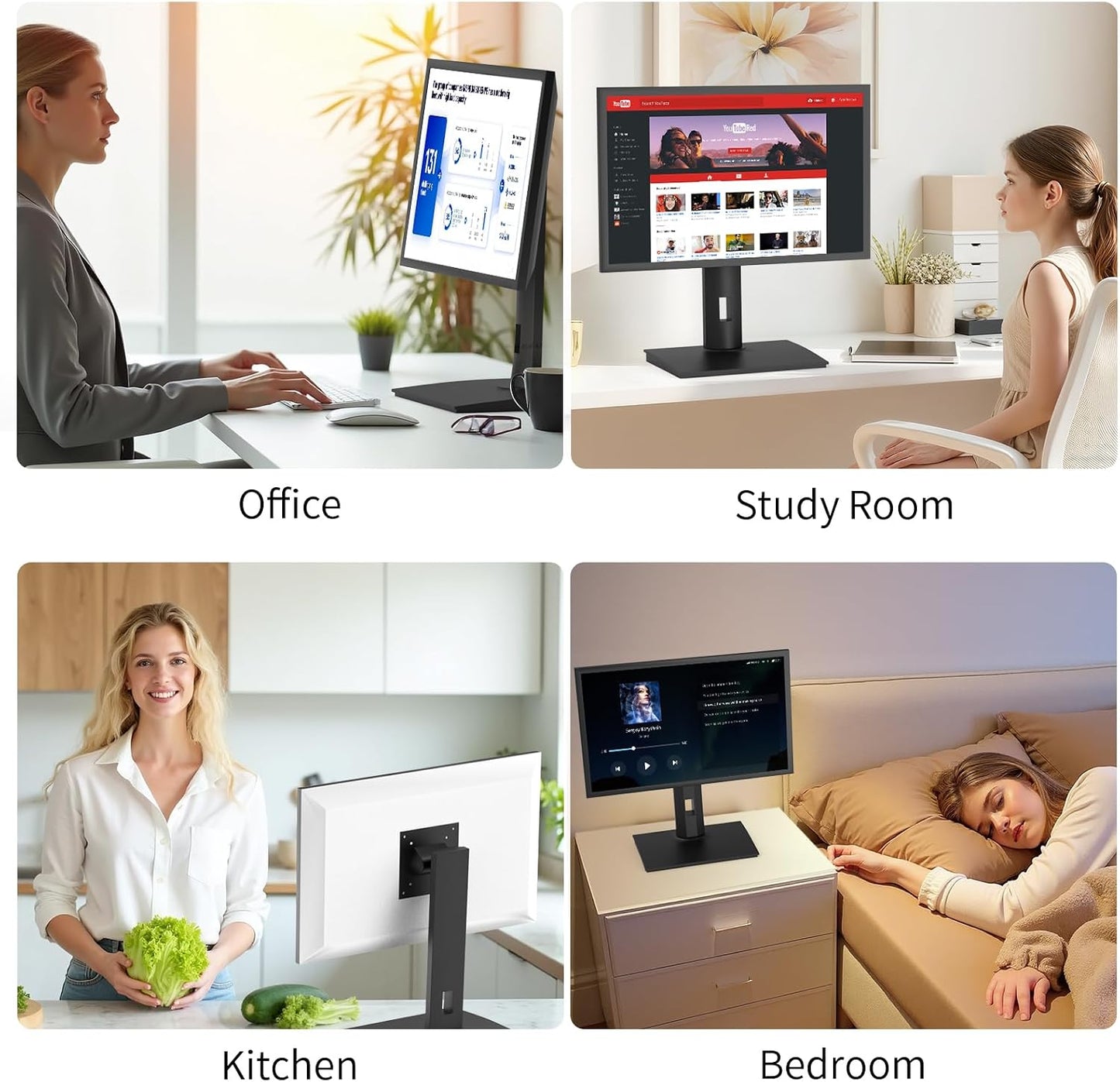 Single Vesa Monitor Stand for Monitor 24″ - 27″ Weight 7.7-11 lb | Spring-Adjustable Height, Swivel, Tilt, Rotation, Computer Screens Vesa 75x75/100x100 Monitor Desk Mount for Office Home