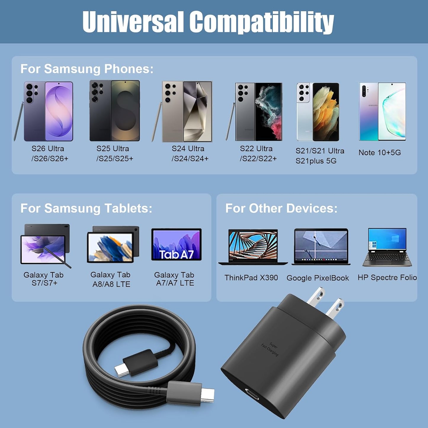 USB C Charger Type C Charger Fast Charging,25W Android Charger for Samsung Super Fast Charger with 10Ft Long USBC Charger Cable Cord for Samsung Galaxy S26 S25 S24 S23 S22 S21/iPhone 17/16/16 Pro Max