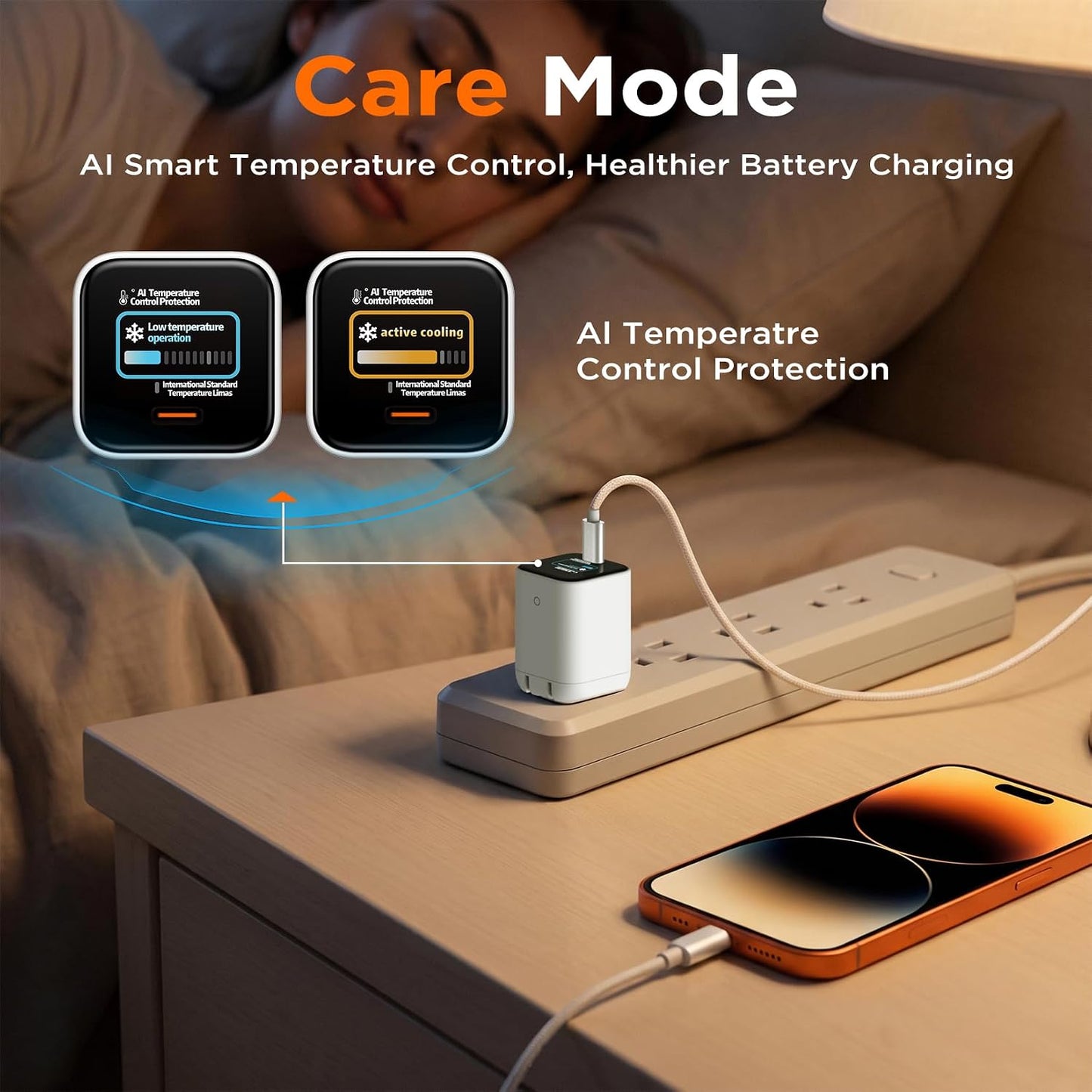 Smart Charging Butler–45W GaN Display Fast Charger with 6.6ft C-to-C Cable | Fast Charging,Active cooling,90° Foldable Plug,Real-Time Power Display,Smart Device Recognition,Care Mode,for iPhone 17/16/15
