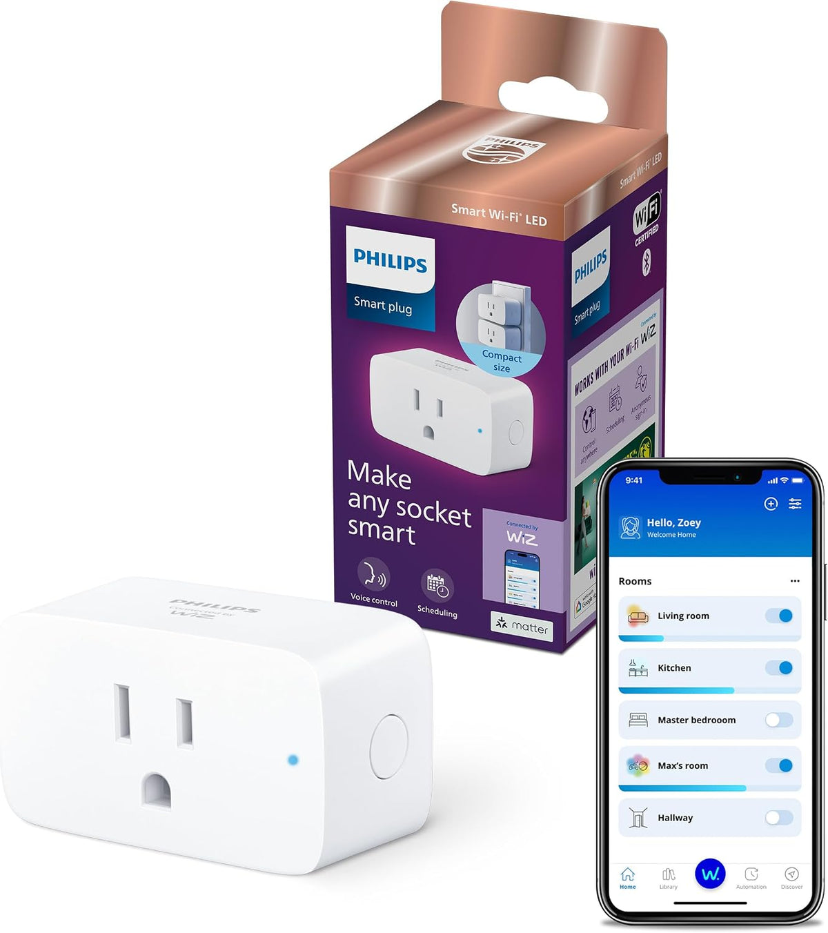 Philips Smart Lighting Smart Plug, Automations, Connected by WiZ, Alexa, Google Home, Apple Home